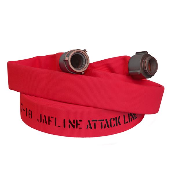 Part Number JL150R100-NH150, Jafline® 100 ft Available Lengths, 1 1/2 in.  Size, and NST Coupling Type Red Double-Jacket Fire Hose with Polyurethane  Lining On Kuriyama of America, Inc.
